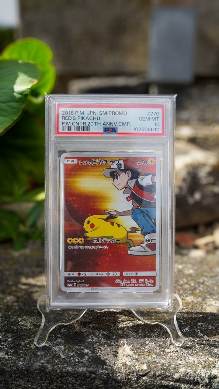 PSA 10 GEM MINT - 2018 Pokémon JPN. SM Promo Red's Pikachu P.M. Center 20th Anniversary #270