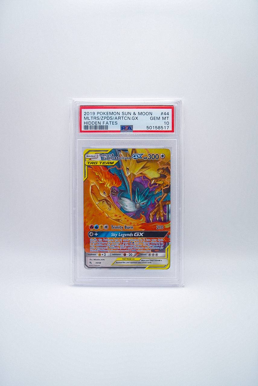 PSA 10 GEM MINT - Moltres & Zapdos & Articuno GX Pokemon • Ultra Rare • 44/68