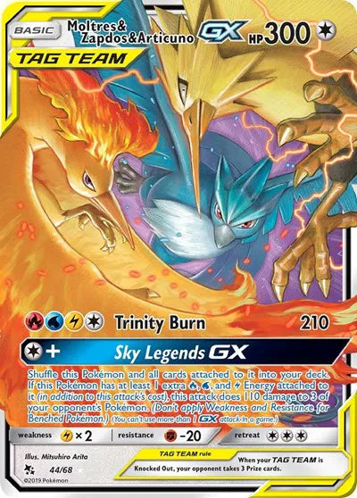 PSA 10 GEM MINT - Moltres & Zapdos & Articuno GX Pokemon • Ultra Rare • 44/68